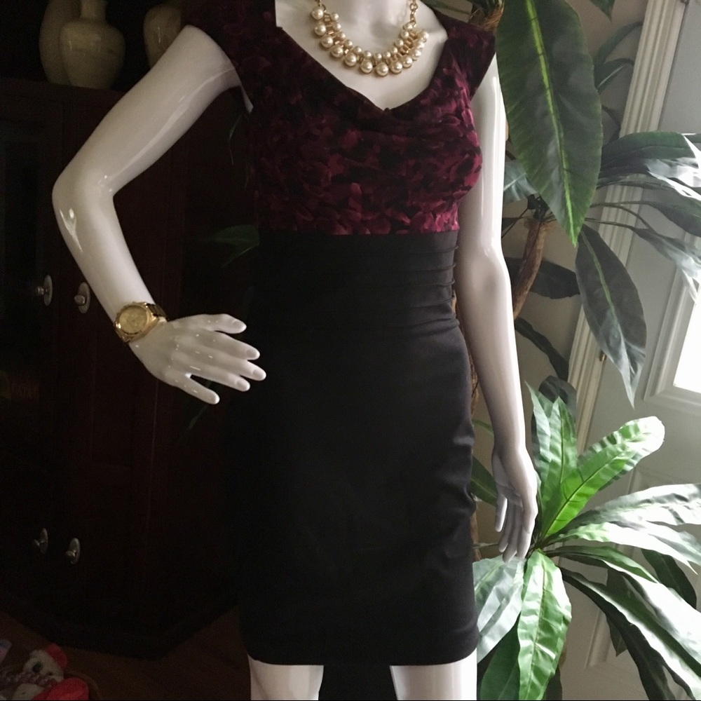 Black/Red Rose Print Fitted Dress